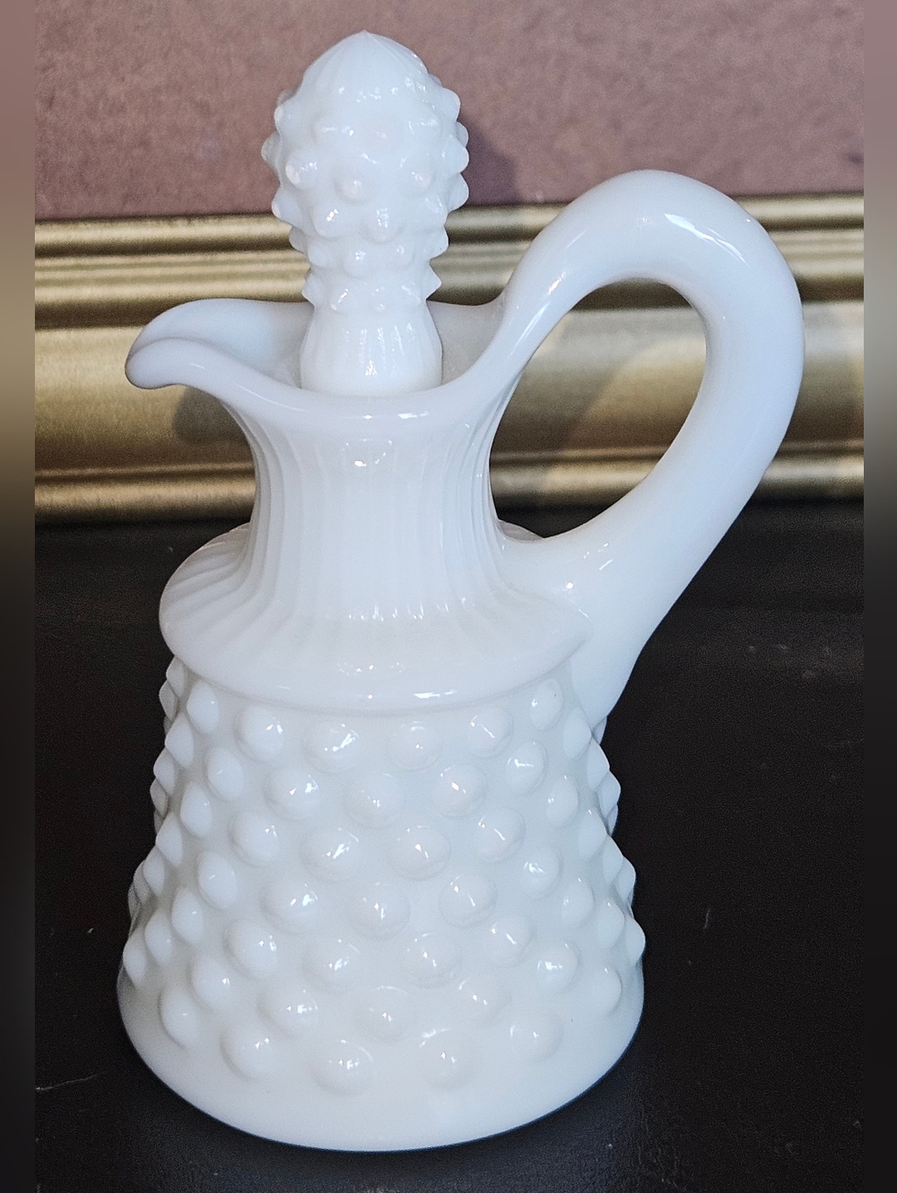 Vintage Fenton Hobnail Milk Glass Oil Cruet with Stopper